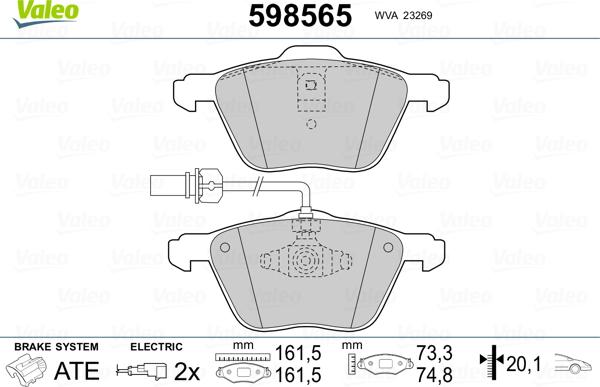 Valeo 598565 - Bremžu uzliku kompl., Disku bremzes autospares.lv