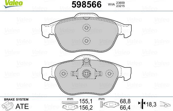 Valeo 598566 - Bremžu uzliku kompl., Disku bremzes autospares.lv