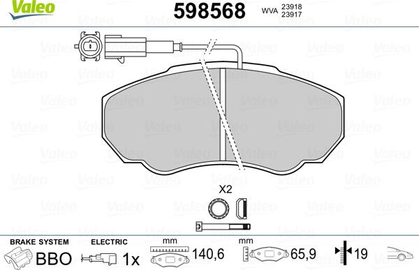 Valeo 598568 - Тормозные колодки, дисковые, комплект www.autospares.lv