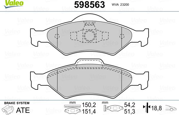 Valeo 598563 - Тормозные колодки, дисковые, комплект www.autospares.lv