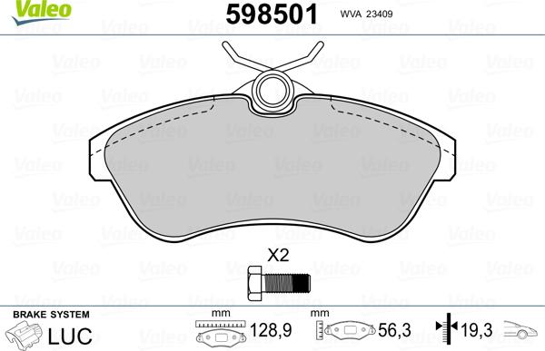 Valeo 598501 - Тормозные колодки, дисковые, комплект www.autospares.lv