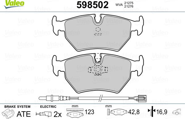 Valeo 598502 - Bremžu uzliku kompl., Disku bremzes www.autospares.lv