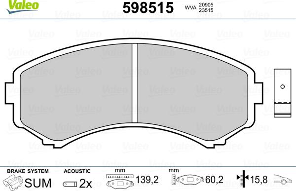 Valeo 598515 - Brake Pad Set, disc brake www.autospares.lv