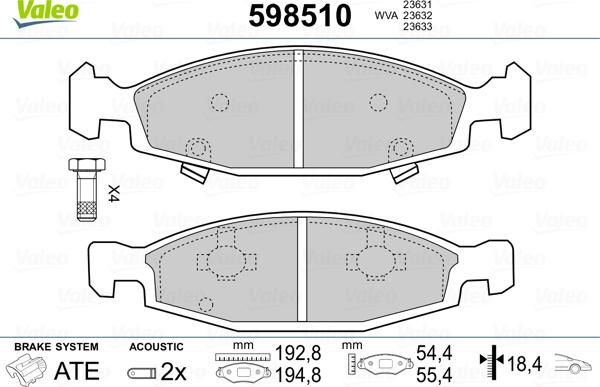 Valeo 598510 - Bremžu uzliku kompl., Disku bremzes www.autospares.lv