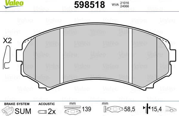 Valeo 598518 - Тормозные колодки, дисковые, комплект www.autospares.lv