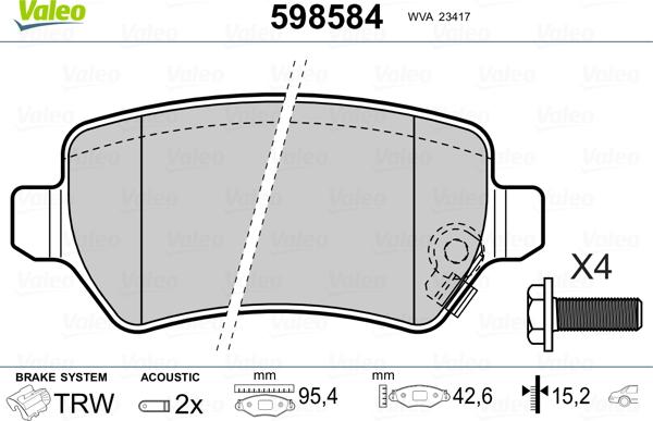 Valeo 598584 - Bremžu uzliku kompl., Disku bremzes www.autospares.lv