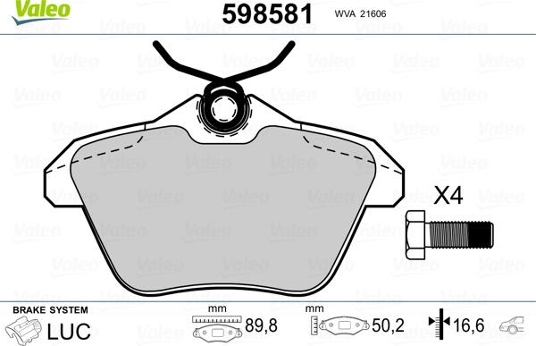 Valeo 598581 - Bremžu uzliku kompl., Disku bremzes www.autospares.lv