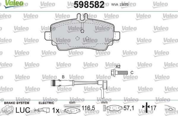 Valeo 598582 - Bremžu uzliku kompl., Disku bremzes www.autospares.lv