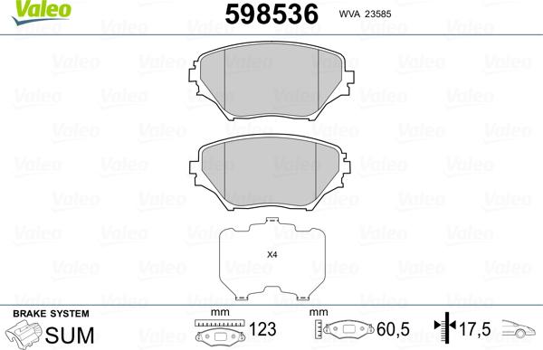 Valeo 598536 - Brake Pad Set, disc brake www.autospares.lv