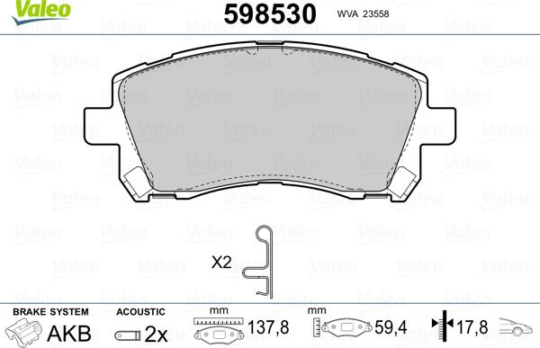 Valeo 598530 - Bremžu uzliku kompl., Disku bremzes www.autospares.lv