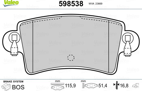 Valeo 598538 - Brake Pad Set, disc brake www.autospares.lv