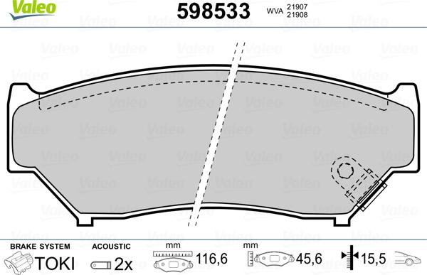 Valeo 598533 - Bremžu uzliku kompl., Disku bremzes www.autospares.lv