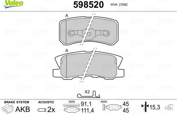 Valeo 598520 - Тормозные колодки, дисковые, комплект www.autospares.lv