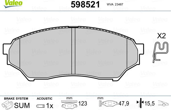 Valeo 598521 - Тормозные колодки, дисковые, комплект www.autospares.lv