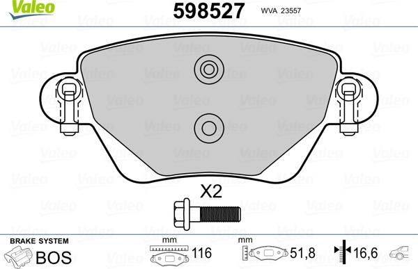 Valeo 598527 - Brake Pad Set, disc brake www.autospares.lv