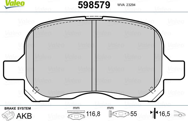 Valeo 598579 - Brake Pad Set, disc brake www.autospares.lv