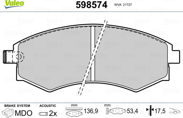 Valeo 598574 - Bremžu uzliku kompl., Disku bremzes www.autospares.lv