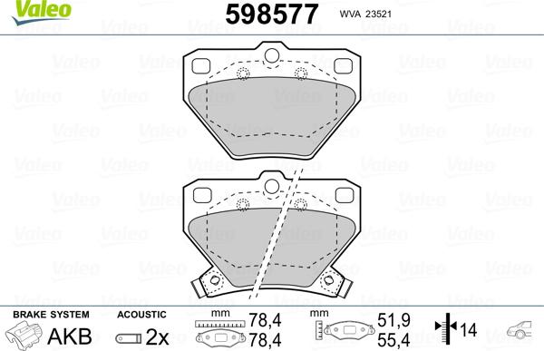 Valeo 598577 - Bremžu uzliku kompl., Disku bremzes autospares.lv