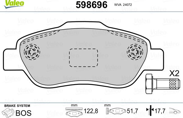 Valeo 598696 - Bremžu uzliku kompl., Disku bremzes www.autospares.lv