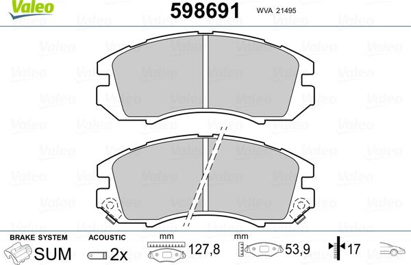 Valeo 598691 - Bremžu uzliku kompl., Disku bremzes www.autospares.lv