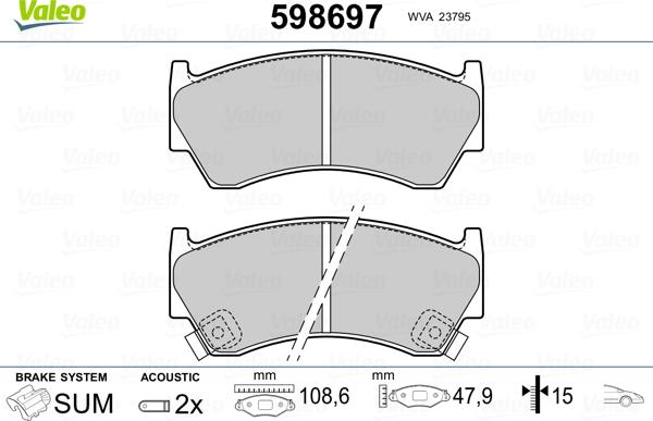 Valeo 598697 - Тормозные колодки, дисковые, комплект www.autospares.lv