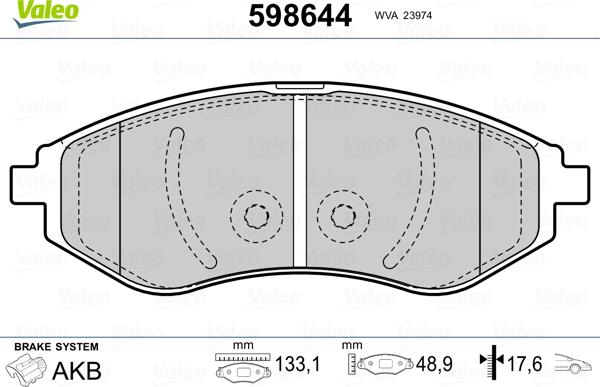 Valeo 598644 - Bremžu uzliku kompl., Disku bremzes www.autospares.lv