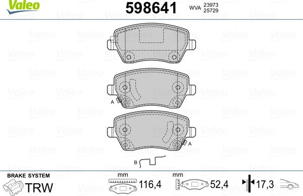 Valeo 598641 - Тормозные колодки, дисковые, комплект www.autospares.lv