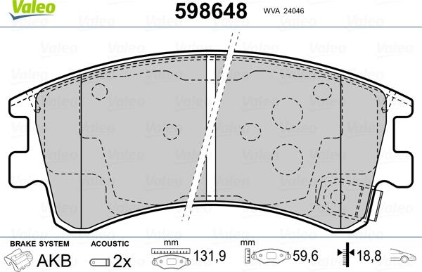 Valeo 598648 - Bremžu uzliku kompl., Disku bremzes autospares.lv