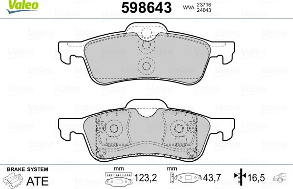 Valeo 598643 - Bremžu uzliku kompl., Disku bremzes www.autospares.lv