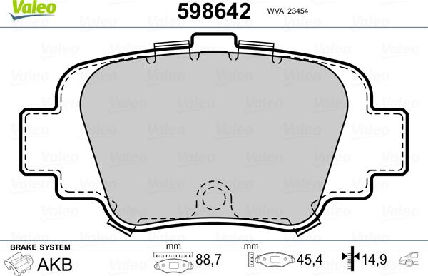 Valeo 598642 - Bremžu uzliku kompl., Disku bremzes www.autospares.lv