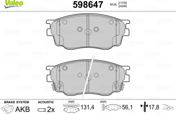 Valeo 598647 - Bremžu uzliku kompl., Disku bremzes autospares.lv