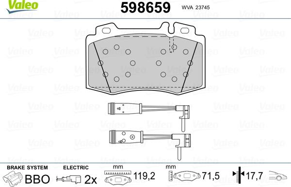 Valeo 598659 - Bremžu uzliku kompl., Disku bremzes autospares.lv