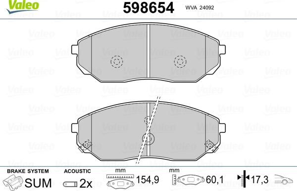 Valeo 598654 - Bremžu uzliku kompl., Disku bremzes www.autospares.lv