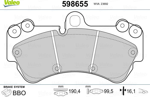 Valeo 598655 - Bremžu uzliku kompl., Disku bremzes www.autospares.lv