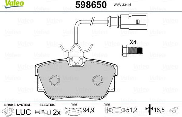 Valeo 598650 - Brake Pad Set, disc brake www.autospares.lv