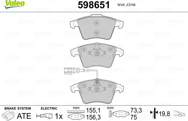 Valeo 598651 - Тормозные колодки, дисковые, комплект www.autospares.lv