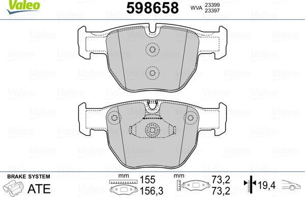 Valeo 598658 - Bremžu uzliku kompl., Disku bremzes www.autospares.lv