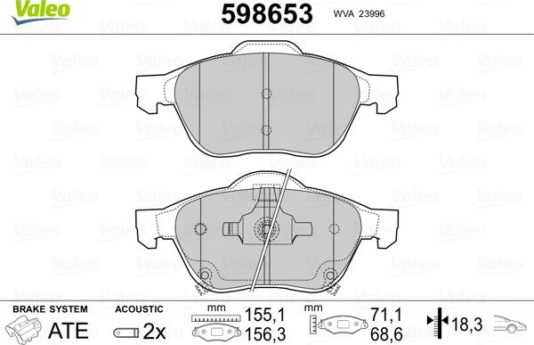 Valeo 598653 - Bremžu uzliku kompl., Disku bremzes autospares.lv