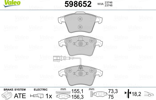 Valeo 598652 - Тормозные колодки, дисковые, комплект www.autospares.lv