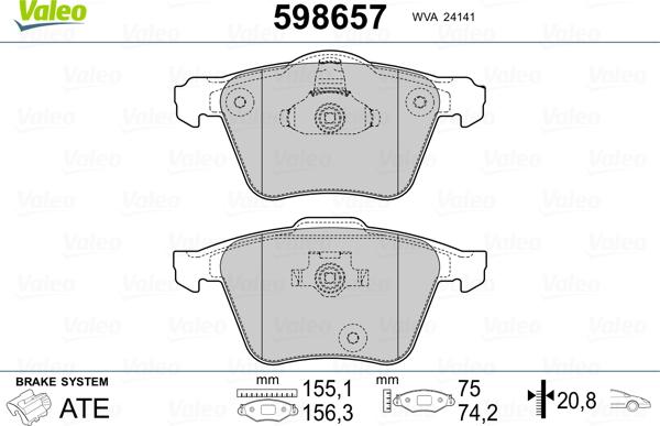 Valeo 598657 - Bremžu uzliku kompl., Disku bremzes autospares.lv