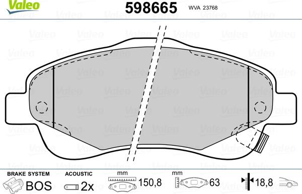 Valeo 598665 - Bremžu uzliku kompl., Disku bremzes autospares.lv