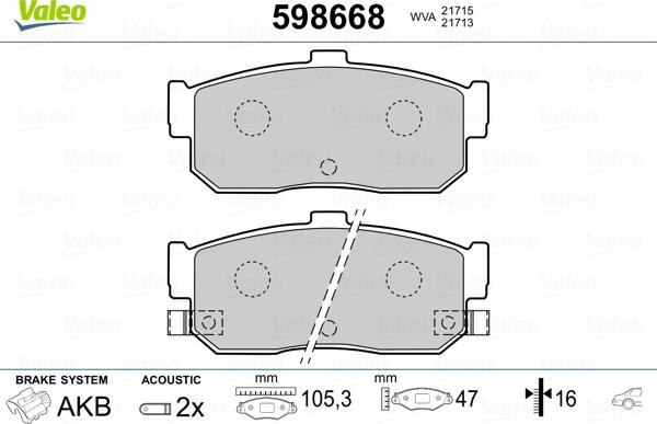 Valeo 598668 - Bremžu uzliku kompl., Disku bremzes autospares.lv