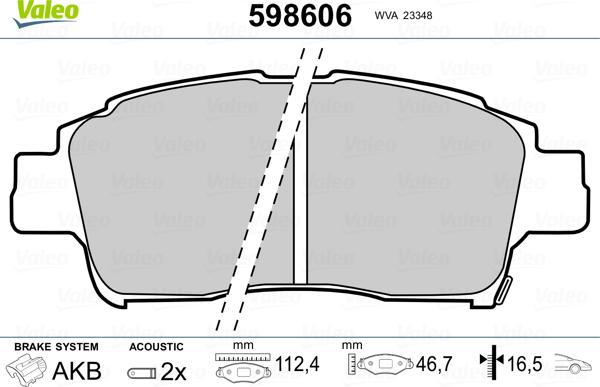 Valeo 598606 - Brake Pad Set, disc brake www.autospares.lv