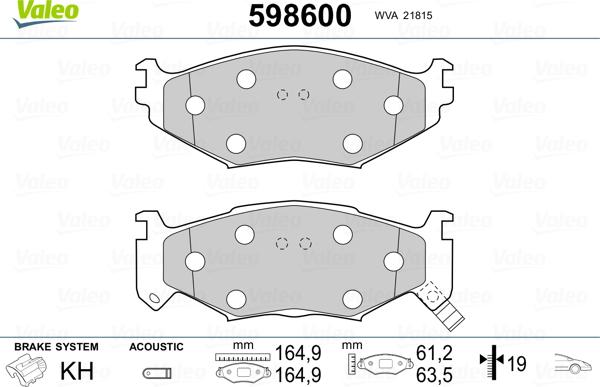 Valeo 598600 - Bremžu uzliku kompl., Disku bremzes www.autospares.lv