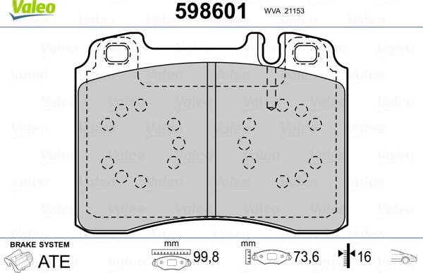 Valeo 598601 - Bremžu uzliku kompl., Disku bremzes www.autospares.lv