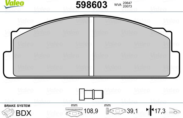 Valeo 598603 - Тормозные колодки, дисковые, комплект www.autospares.lv