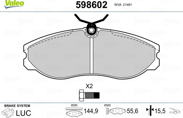 Valeo 598602 - Тормозные колодки, дисковые, комплект www.autospares.lv