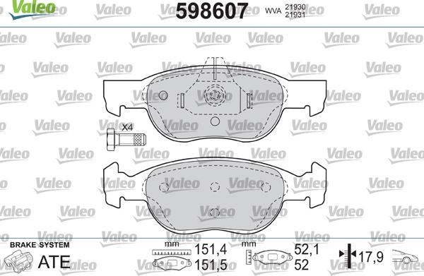 Valeo 598607 - Bremžu uzliku kompl., Disku bremzes autospares.lv