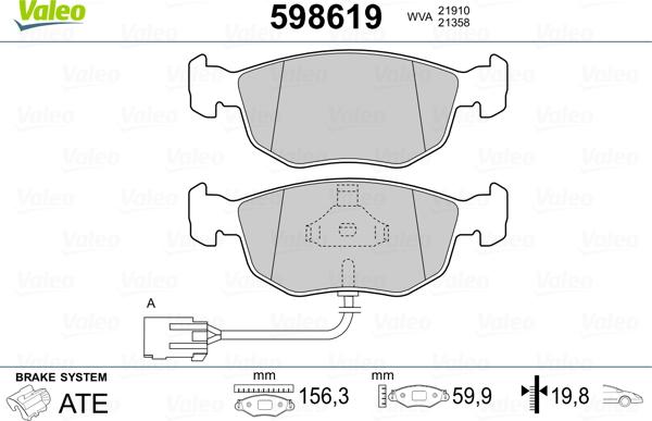 Valeo 598619 - Bremžu uzliku kompl., Disku bremzes www.autospares.lv