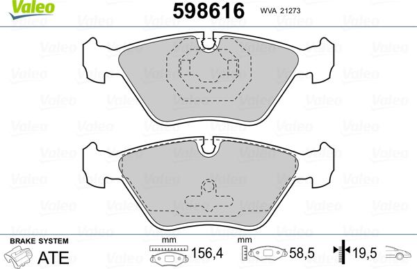 Valeo 598616 - Brake Pad Set, disc brake www.autospares.lv